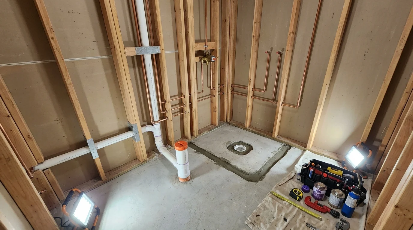 Bathroom rough-in plumbing during remodel by Johns Plumbing LLC in Brackettville