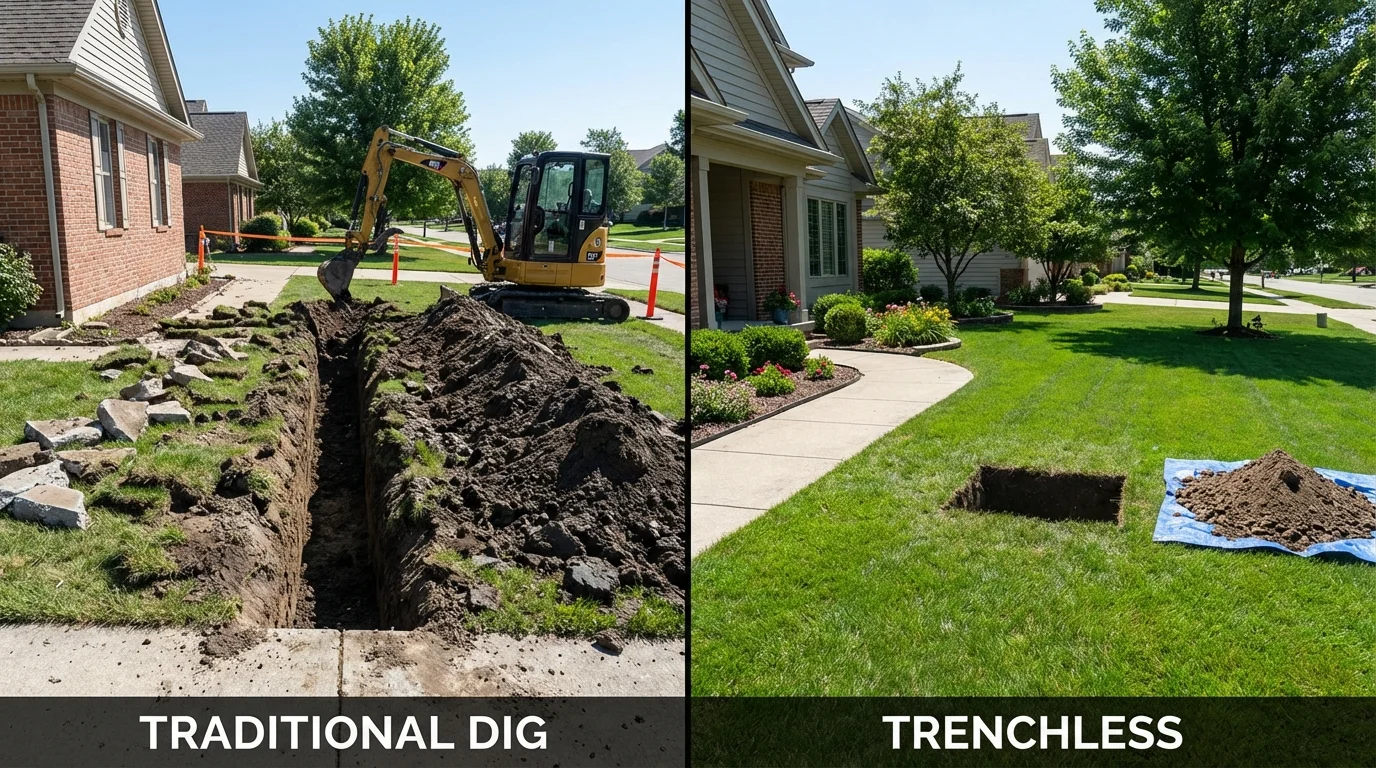 Trenchless sewer repair with minimal yard damage versus traditional excavation in Brackettville, TX